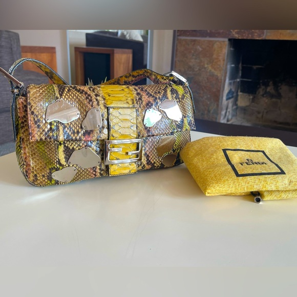 SOLD FENDI Rare Baguette Vintage Mirror Python Karl Lagerfeld Embellished - Picture 17 of 17